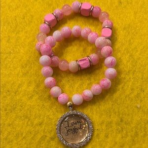 Pink and Gold Beaded Bracelet with Pendant